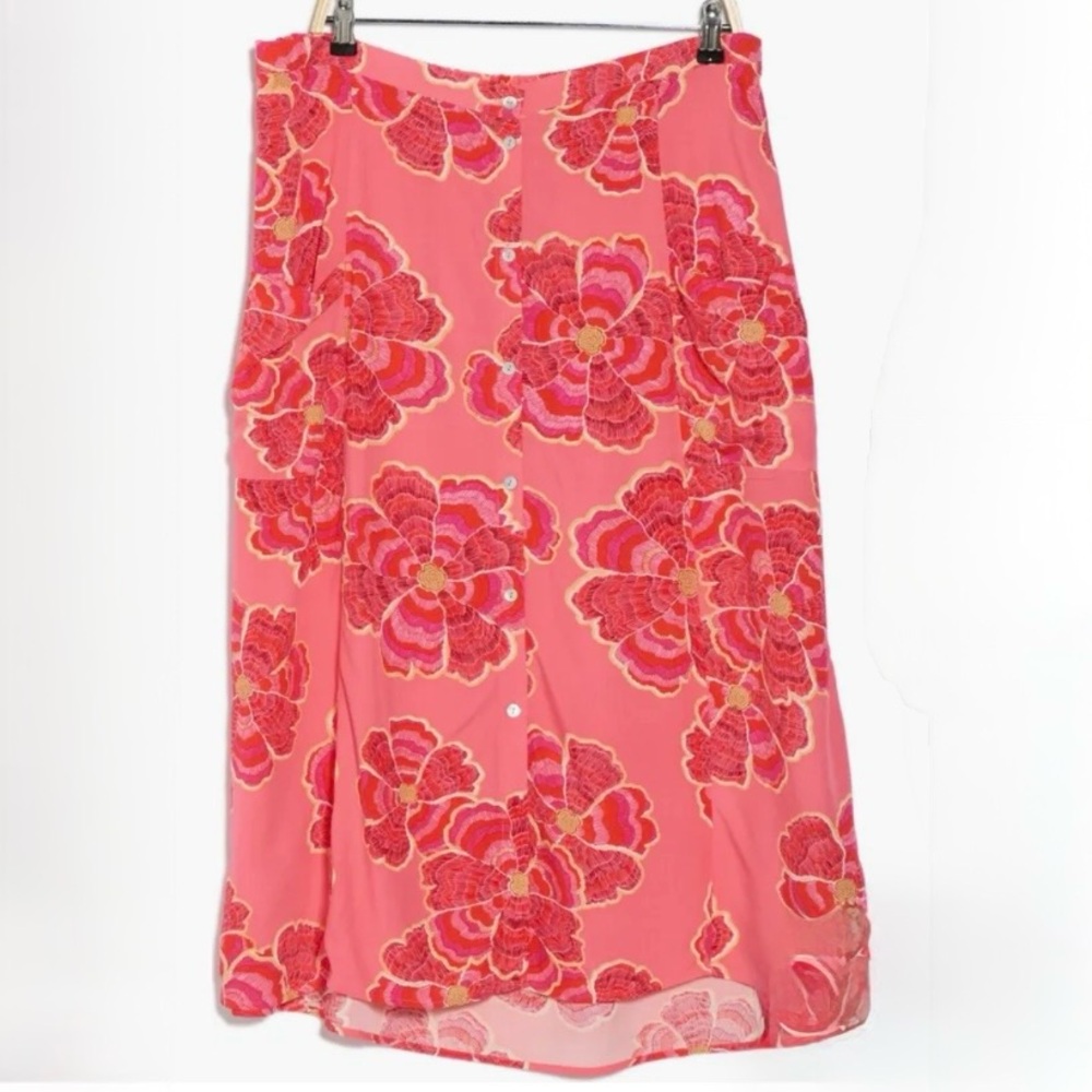 DR2 by Daniel Rainn Dandelion Maxi Skirt Pink Red Flowers Buttons Elastic 2XPlus